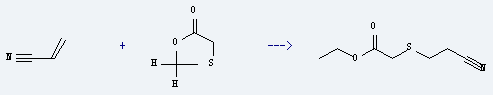 Acetic acid,2-[(2-cyanoethyl)thio]-, ethyl ester is prepared by reaction of acrylonitrile with mercaptoacetic acid ethyl ester.